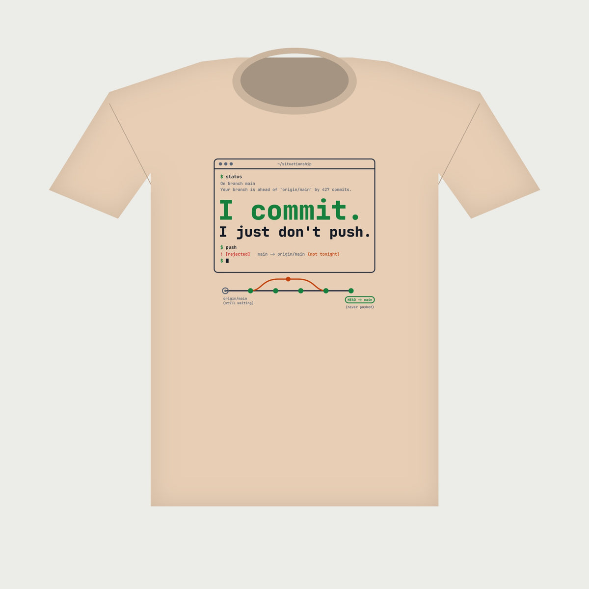 I Commit. I Just Don't Push. Terminal Tee in Natural, flat lay