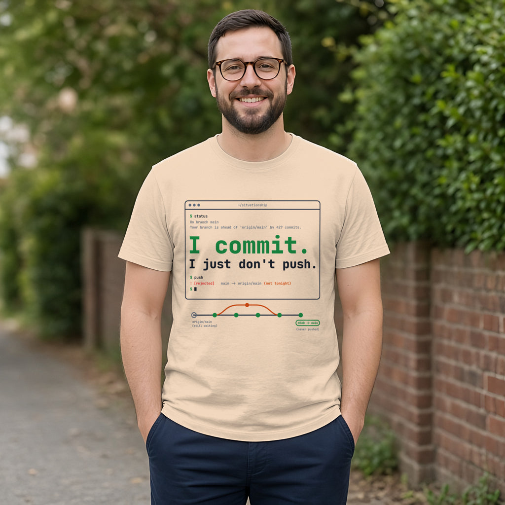 I Commit. I Just Don't Push. Terminal Tee in Natural, worn by a model