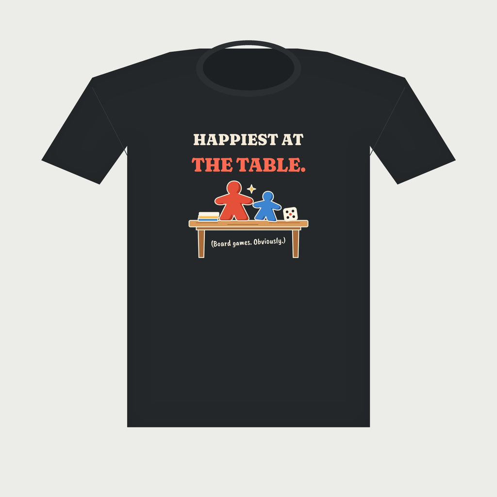 Happiest at the Table Board Game Tee in Black, flat lay