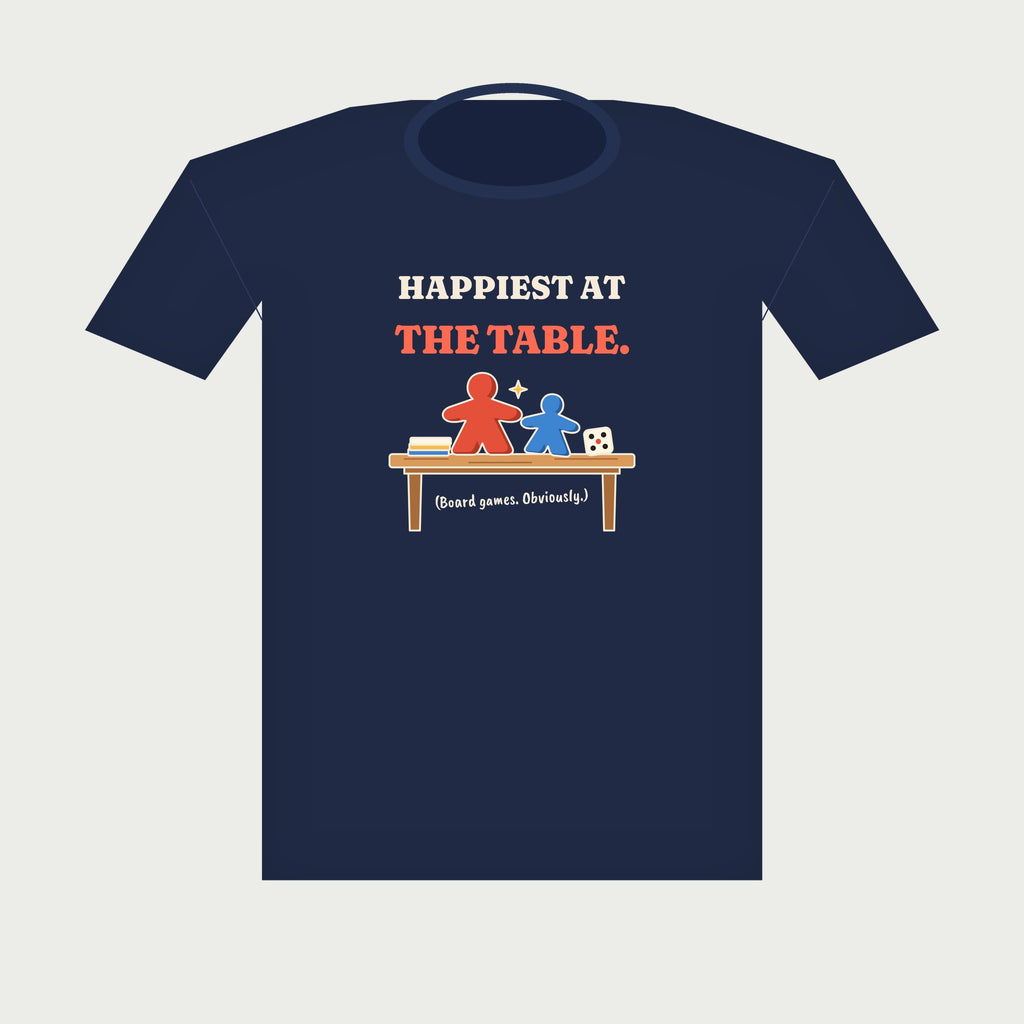 Happiest at the Table Board Game Tee in Navy, flat lay