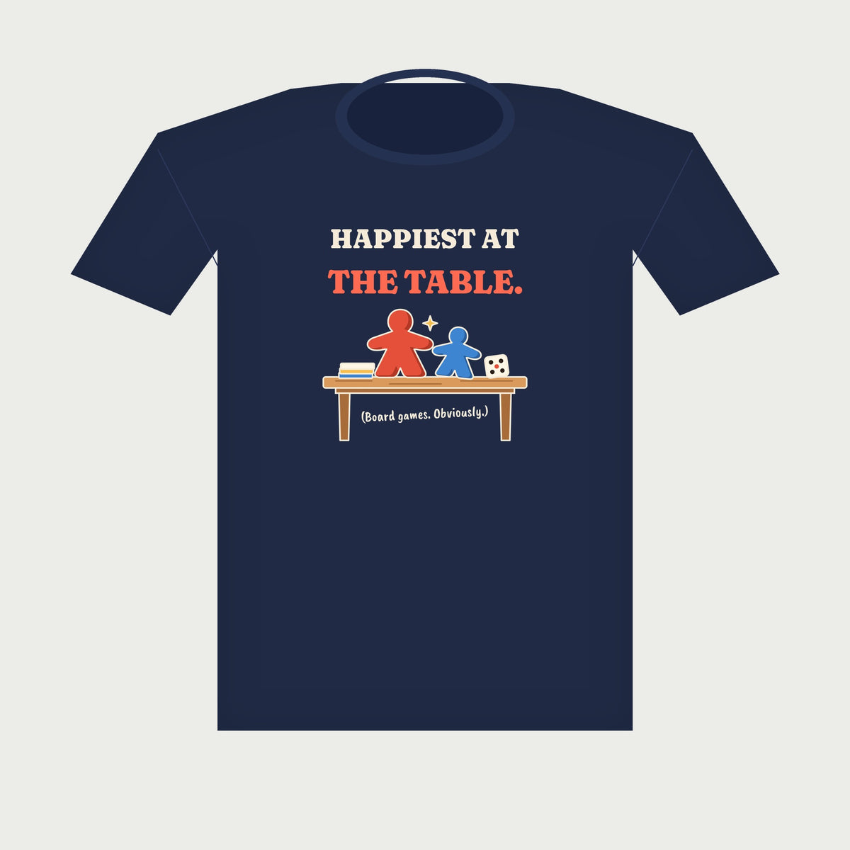 Happiest at the Table Board Game Tee in Navy, flat lay