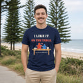 I Like It on the Table Board Game Tee in Navy, worn by a model
