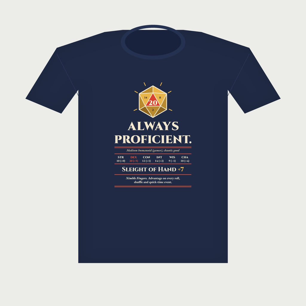 Always Proficient Sleight of Hand +7 Tee in Navy, flat lay