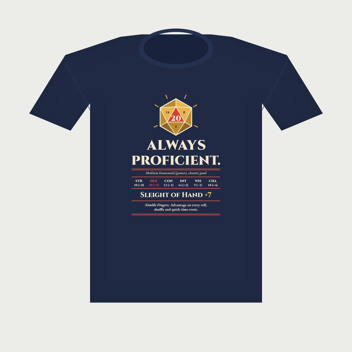 Always Proficient Sleight of Hand +7 Tee in Navy, flat lay