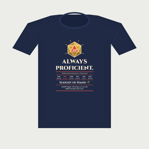 Always Proficient Sleight of Hand +7 Tee in Navy, flat lay