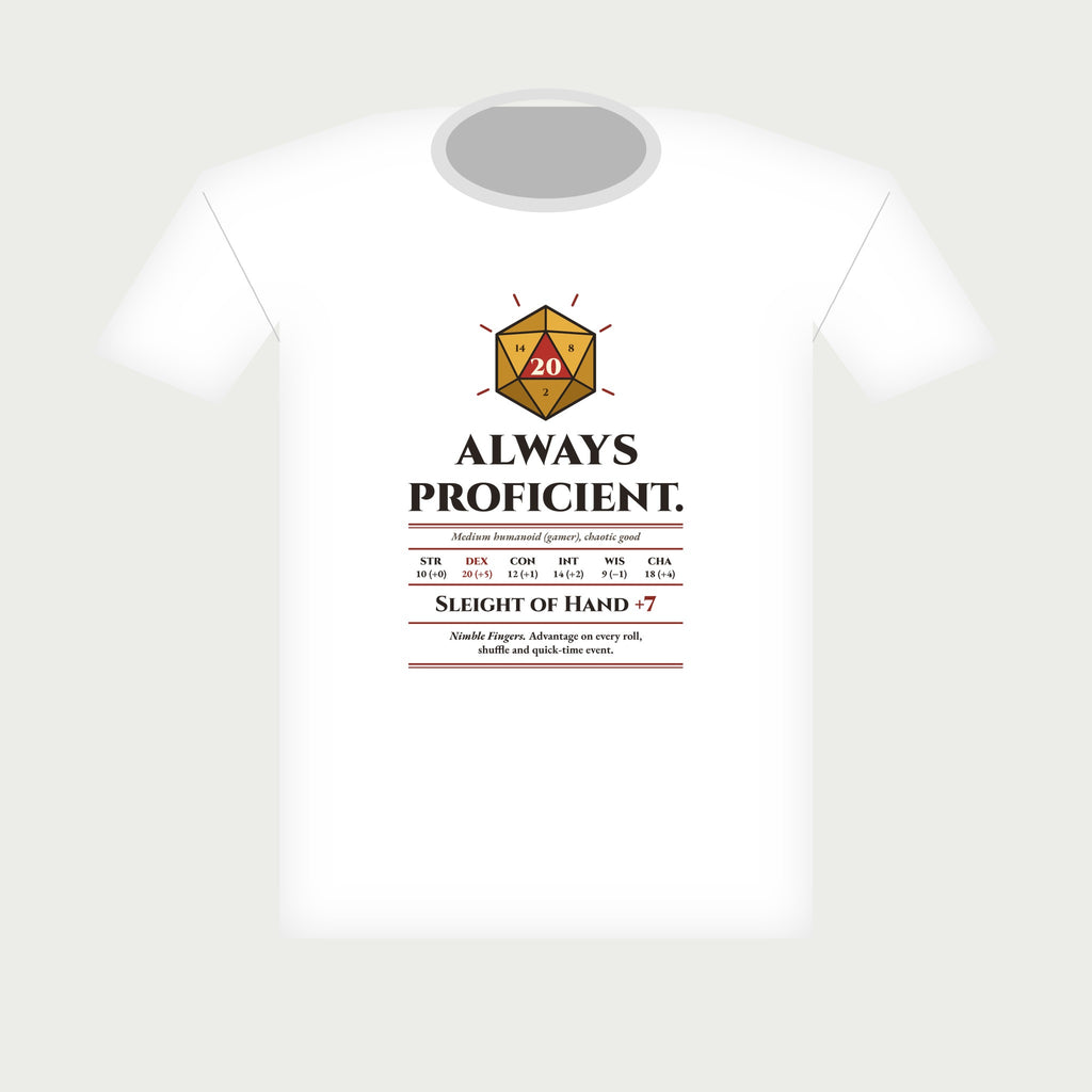 Always Proficient Sleight of Hand +7 Tee in White, flat lay