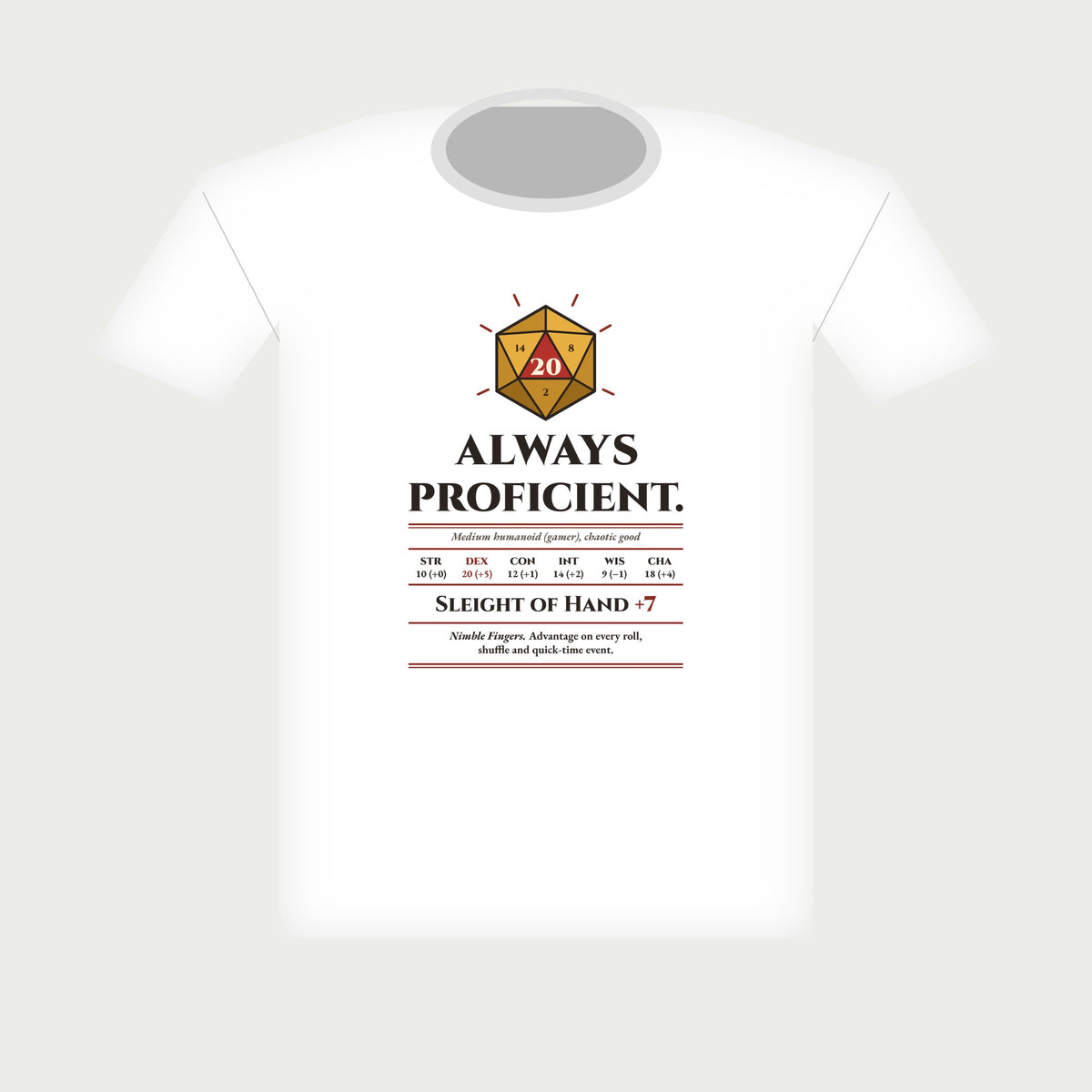 Always Proficient Sleight of Hand +7 Tee in White, flat lay