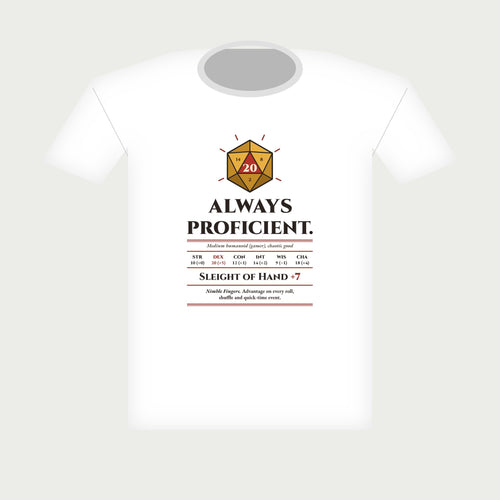 Always Proficient Sleight of Hand +7 Tee in White, flat lay