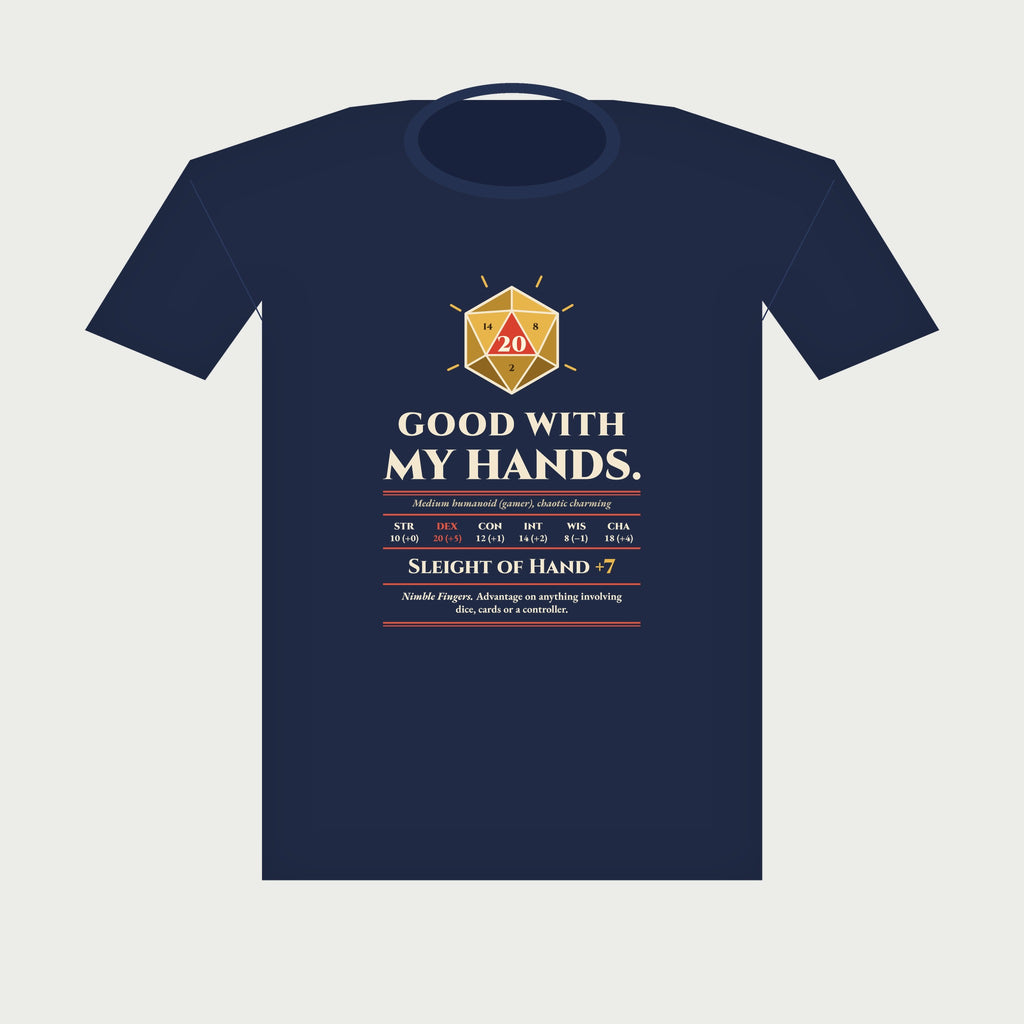 Good With My Hands Sleight of Hand +7 Tee in Navy, flat lay