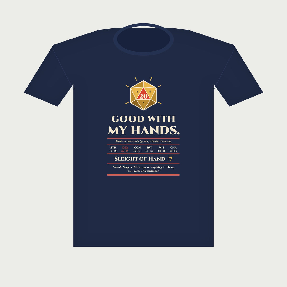 Good With My Hands Sleight of Hand +7 Tee in Navy, flat lay