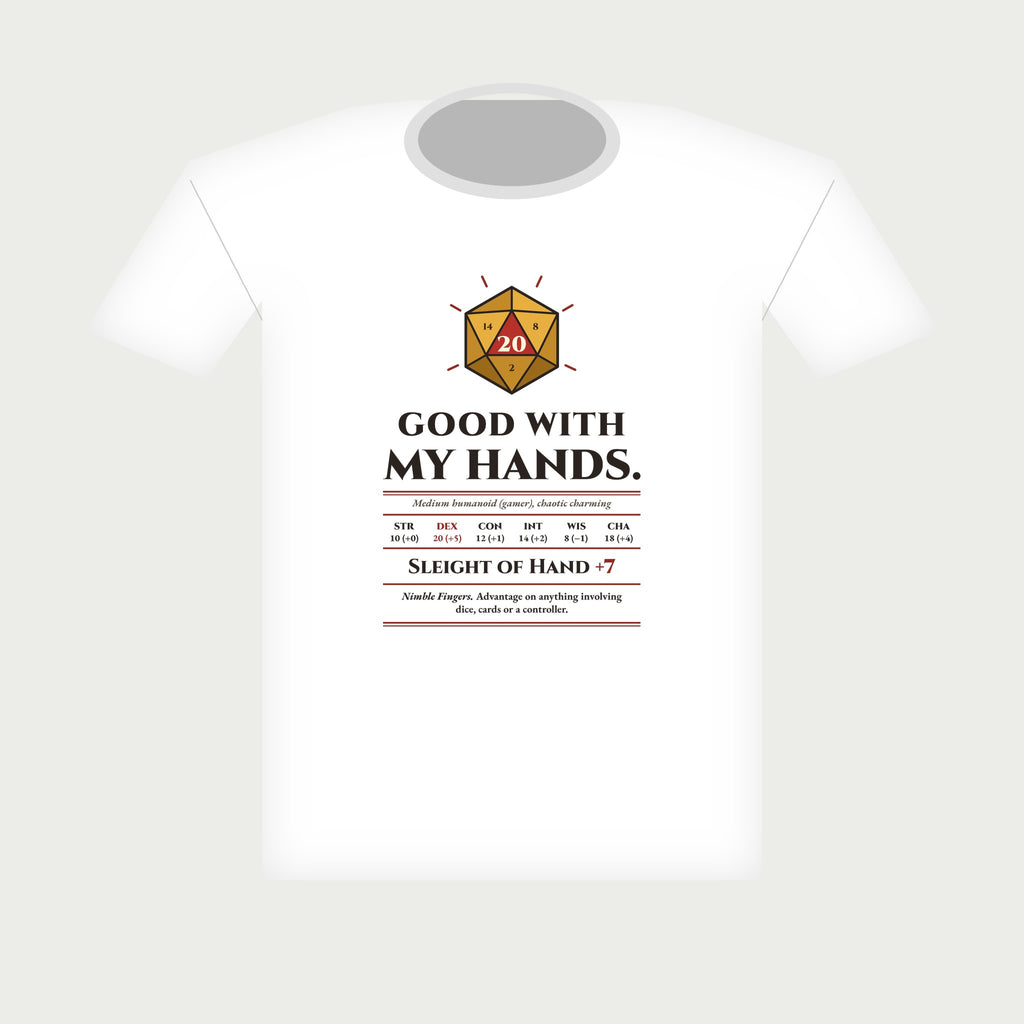 Good With My Hands Sleight of Hand +7 Tee in White, flat lay
