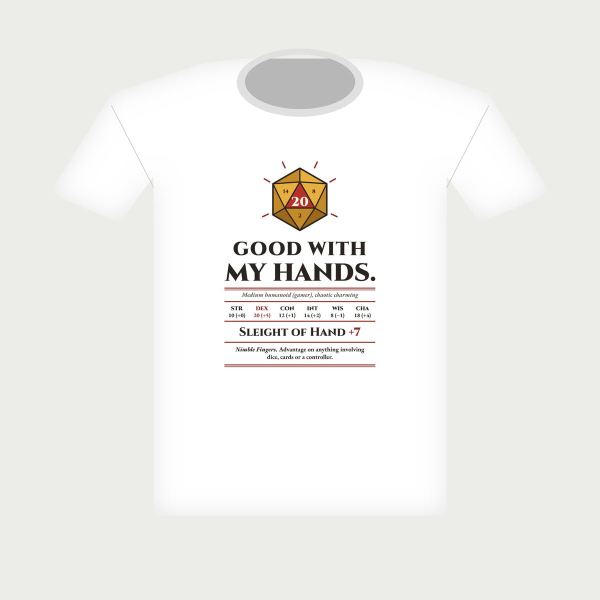 Good With My Hands Sleight of Hand +7 Tee in White, flat lay