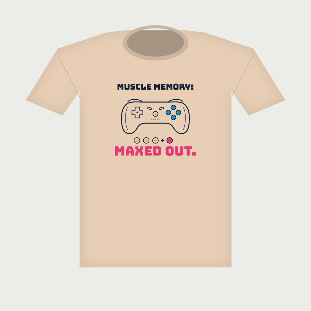 Muscle Memory: Maxed Out Gamer Tee in Natural, flat lay