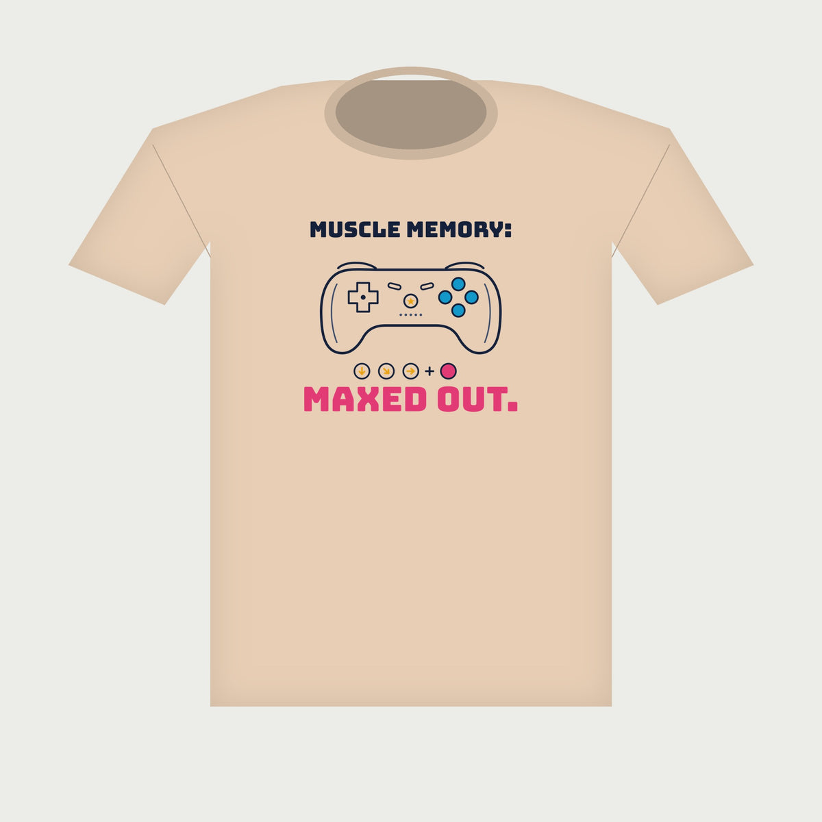Muscle Memory: Maxed Out Gamer Tee in Natural, flat lay