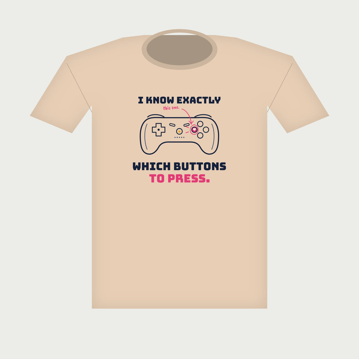 I Know Exactly Which Buttons to Press Gamer Tee in Natural, flat lay