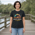 Warp Speed Is a Lifestyle Retro Sci-Fi Tee in Black, worn by a model