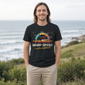 Warp Speed Is Not a Compliment Retro Sci-Fi Tee in Black, worn by a model