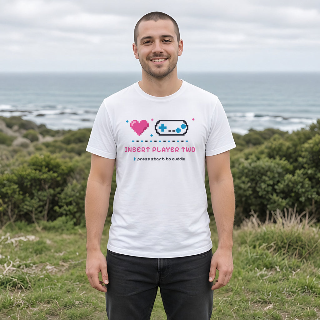Insert Player Two Pixel Heart Tee in White, worn by a model