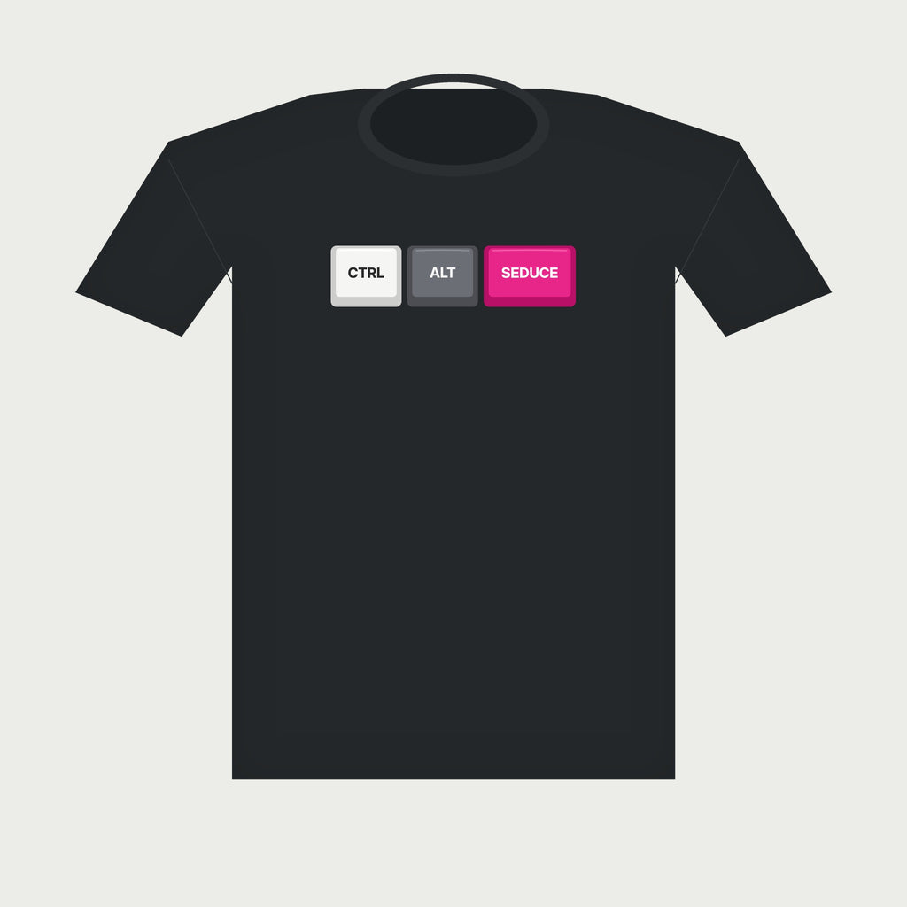 Ctrl Alt Seduce Keycap Tee in Black, flat lay