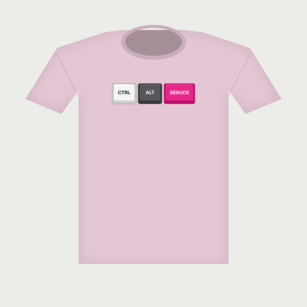 Ctrl Alt Seduce Keycap Tee in Light Pink, flat lay