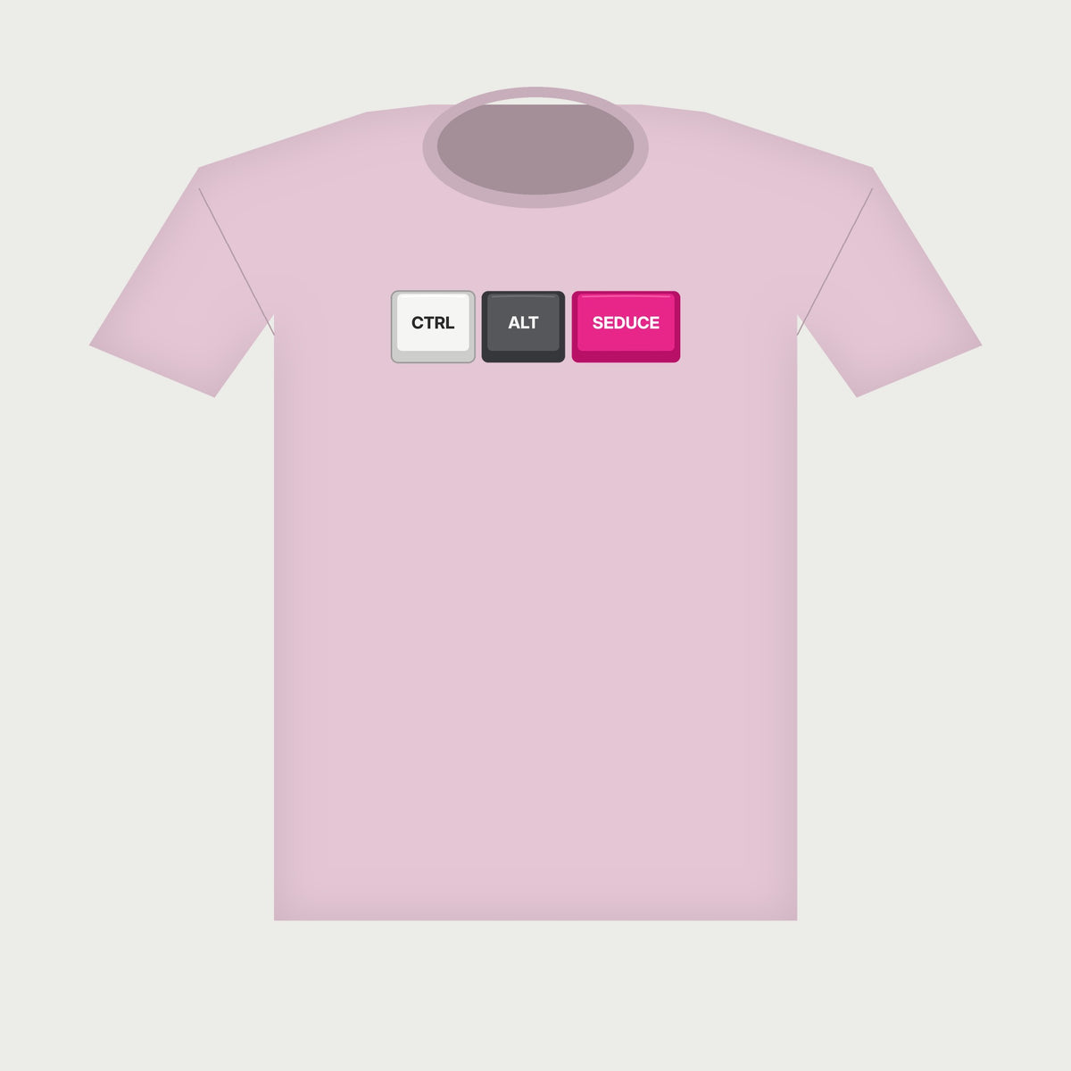 Ctrl Alt Seduce Keycap Tee in Light Pink, flat lay