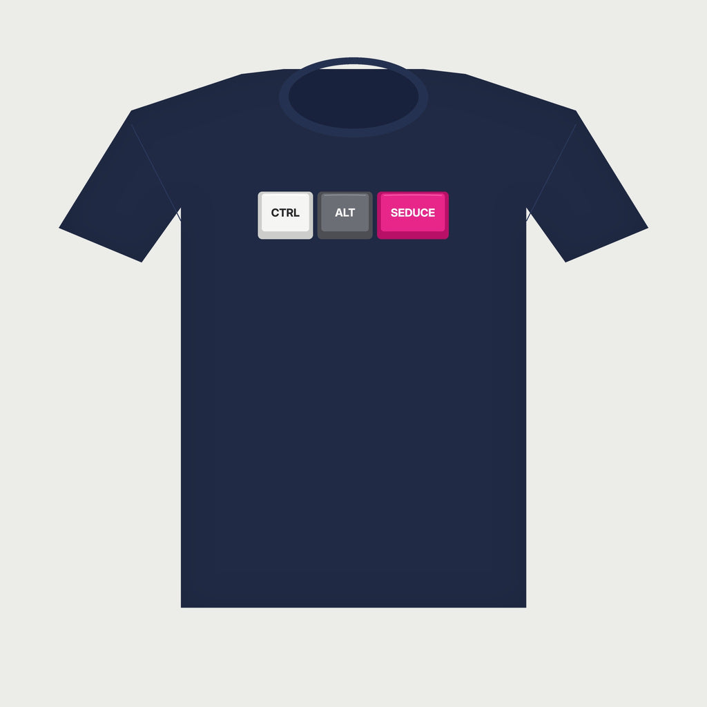 Ctrl Alt Seduce Keycap Tee in Navy, flat lay