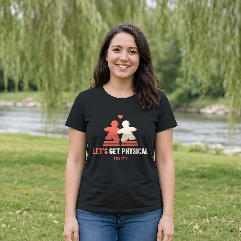 Meeple Hearts Board Game Tee in Black, worn by a model