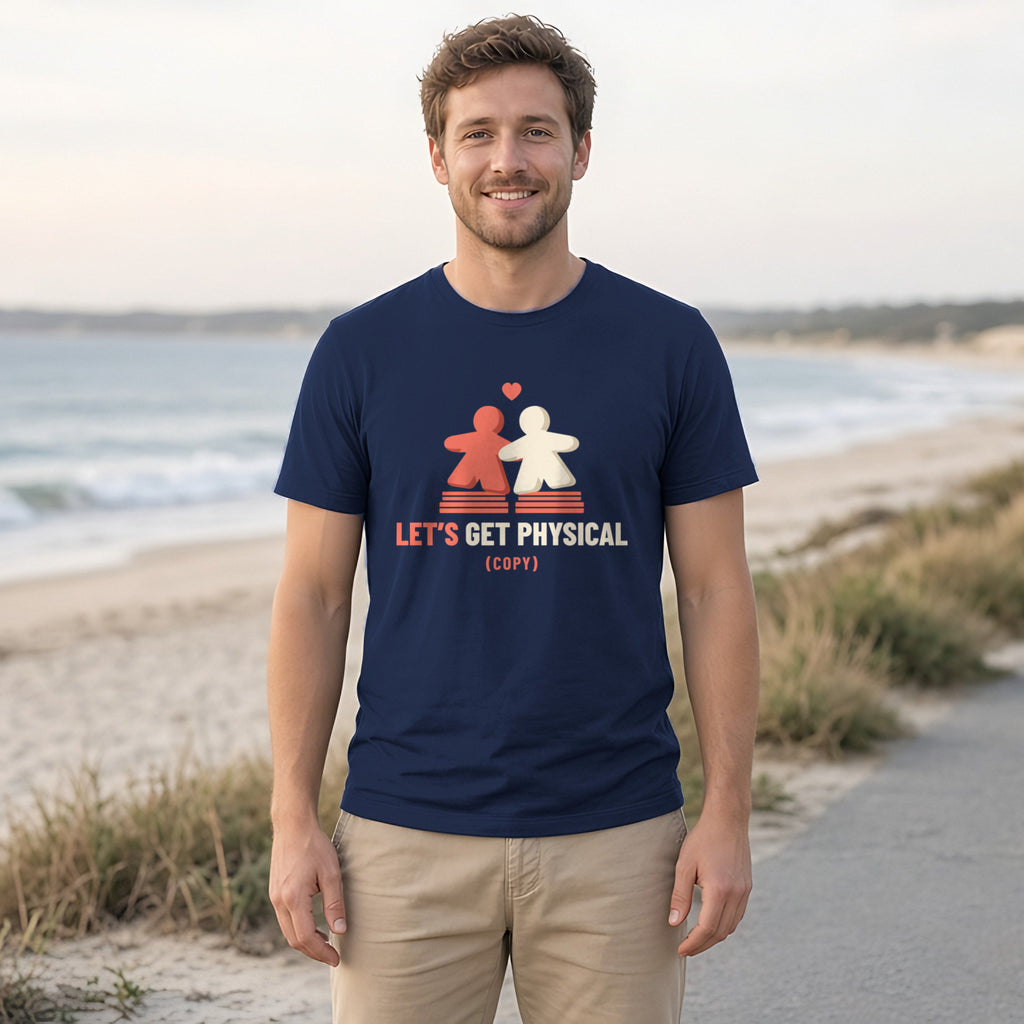 Meeple Hearts Board Game Tee in Navy, worn by a model